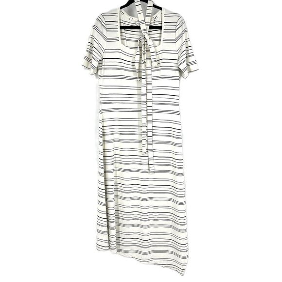 Club Monaco Striped Square Neck Knit Midi Dress Ivory Egret Black Large - Picture 2 of 11
